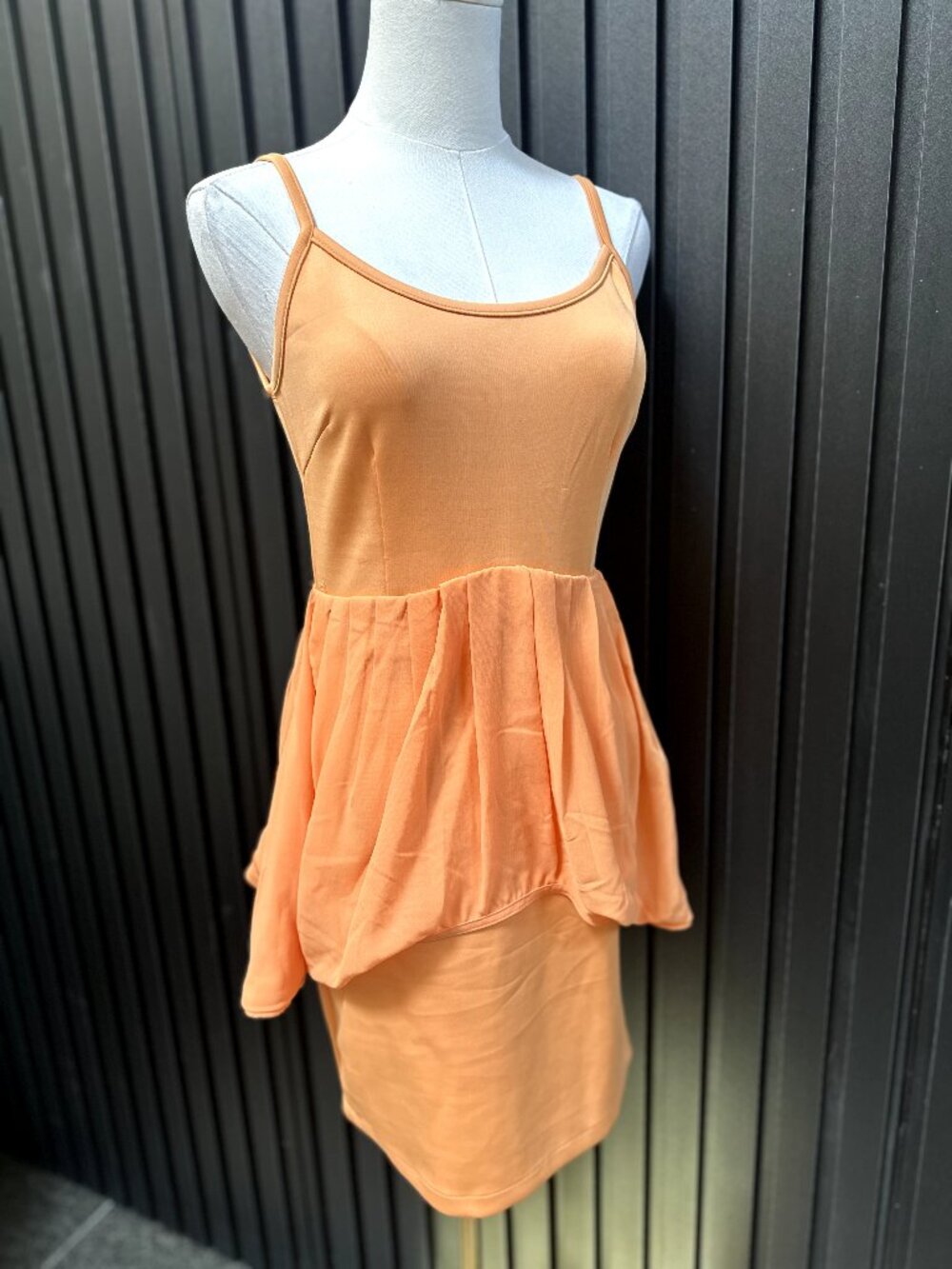 Peach Peplum Bodycon Mini Dress Spaghetti Strap